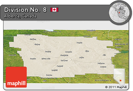 Shaded Relief Panoramic Map of Division No.  8, satellite outside