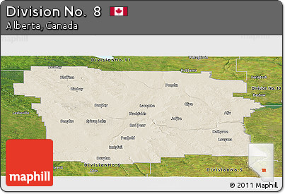 Shaded Relief Panoramic Map of Division No.  8, satellite outside