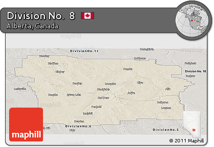 Shaded Relief Panoramic Map of Division No.  8, semi-desaturated