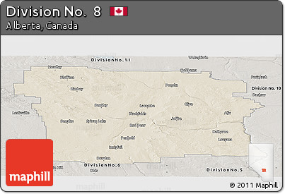 Shaded Relief Panoramic Map of Division No.  8, semi-desaturated