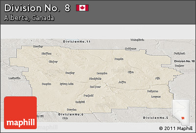 Shaded Relief Panoramic Map of Division No.  8, semi-desaturated