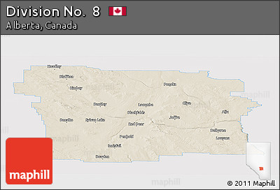 Shaded Relief Panoramic Map of Division No.  8, single color outside