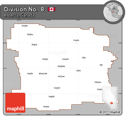 Gray Simple Map of Division No.  8, cropped outside