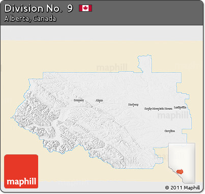 Classic Style 3D Map of Division No.  9, single color outside