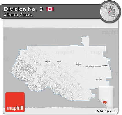 Gray 3D Map of Division No.  9, single color outside