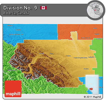Physical 3D Map of Division No.  9, political outside