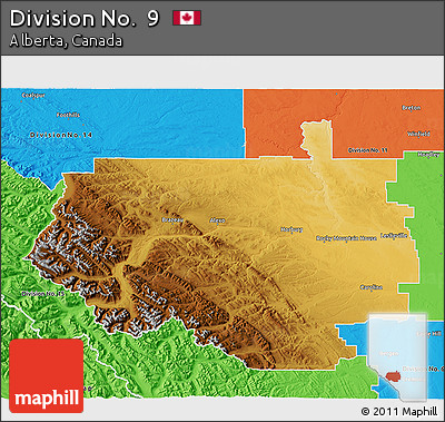 Physical 3D Map of Division No.  9, political outside