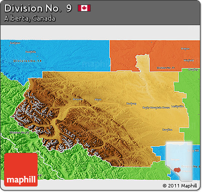 Physical 3D Map of Division No.  9, political outside