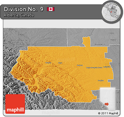 Political 3D Map of Division No.  9, desaturated