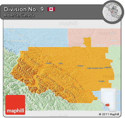 Political 3D Map of Division No.  9, lighten