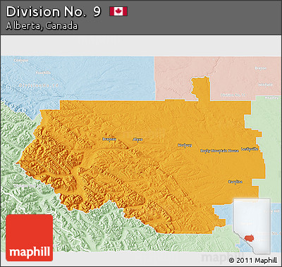 Political 3D Map of Division No.  9, lighten