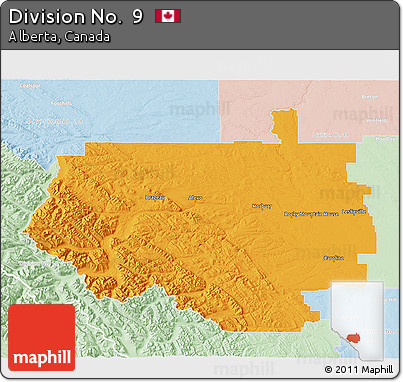 Political 3D Map of Division No.  9, lighten
