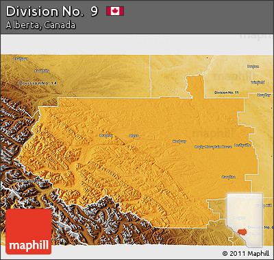 Political 3D Map of Division No.  9, physical outside
