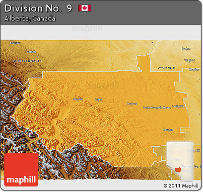 Political 3D Map of Division No.  9, physical outside