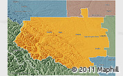 Political 3D Map of Division No.  9, semi-desaturated