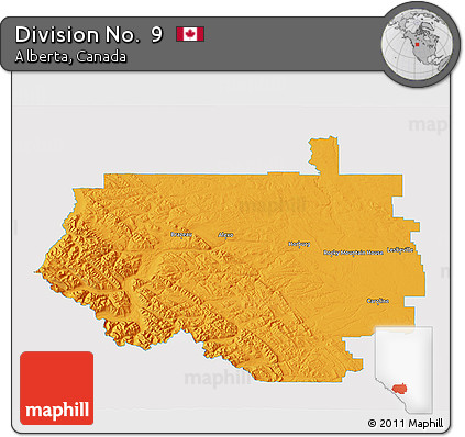Political 3D Map of Division No.  9, single color outside