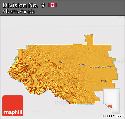 Political 3D Map of Division No.  9, single color outside