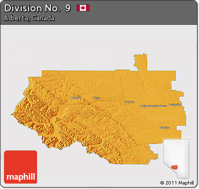 Political 3D Map of Division No.  9, single color outside