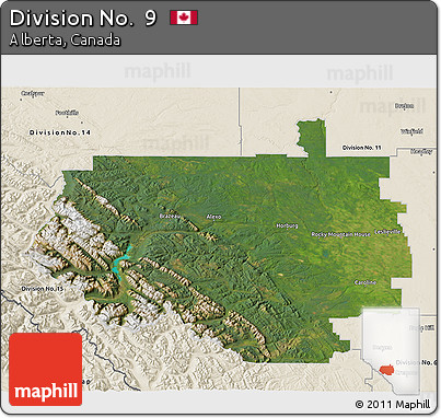 Satellite 3D Map of Division No.  9, shaded relief outside