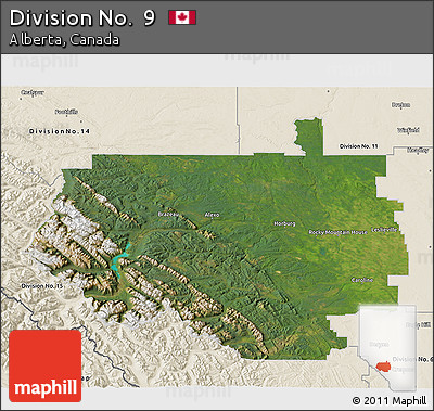 Satellite 3D Map of Division No.  9, shaded relief outside