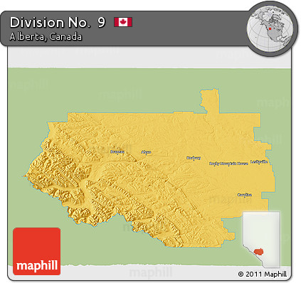 Savanna Style 3D Map of Division No.  9, single color outside