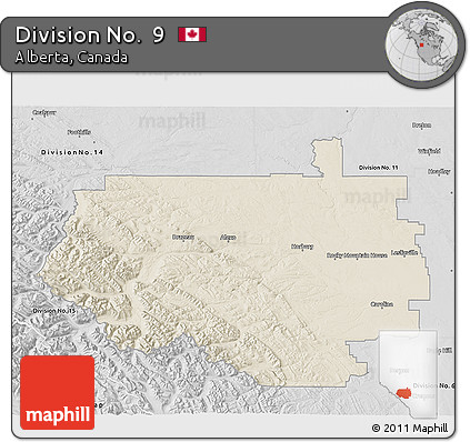 Shaded Relief 3D Map of Division No.  9, desaturated