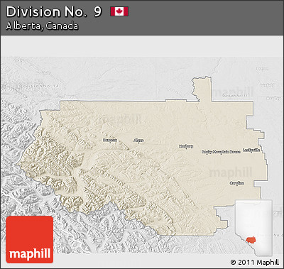 Shaded Relief 3D Map of Division No.  9, lighten, desaturated