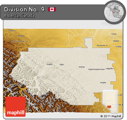 Shaded Relief 3D Map of Division No.  9, physical outside