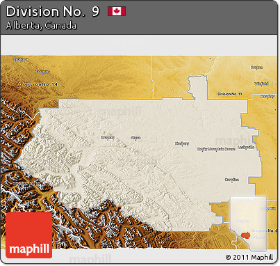 Shaded Relief 3D Map of Division No.  9, physical outside
