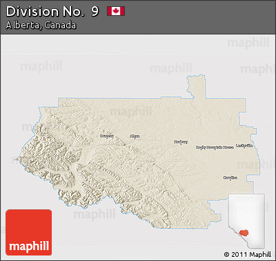 Shaded Relief 3D Map of Division No.  9, single color outside