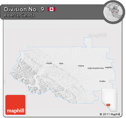 Silver Style 3D Map of Division No.  9, single color outside