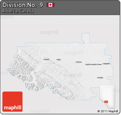Silver Style 3D Map of Division No.  9, single color outside