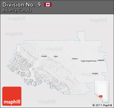 Silver Style 3D Map of Division No.  9, single color outside