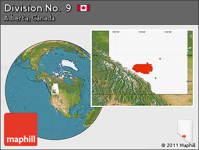 Satellite Location Map of Division No.  9, highlighted parent region
