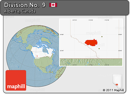 Savanna Style Location Map of Division No.  9, highlighted country, hill shading