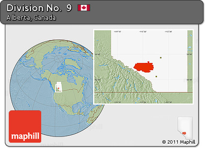 Savanna Style Location Map of Division No.  9, highlighted parent region, hill shading