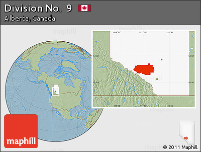 Savanna Style Location Map of Division No.  9, highlighted parent region, hill shading