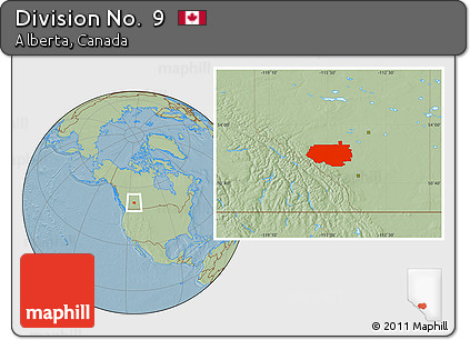 Savanna Style Location Map of Division No.  9, hill shading