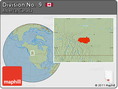 Savanna Style Location Map of Division No.  9, hill shading