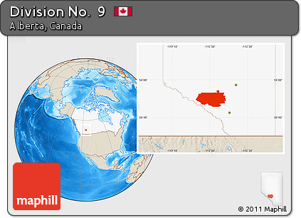 Shaded Relief Location Map of Division No.  9, highlighted country