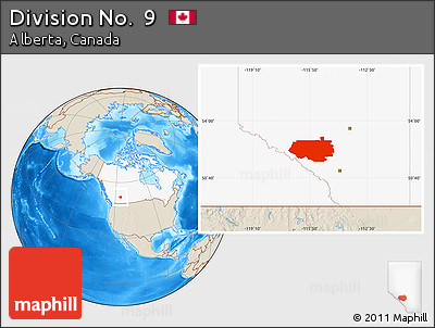 Shaded Relief Location Map of Division No.  9, highlighted country