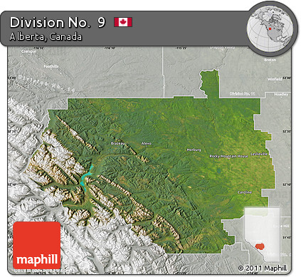 Satellite Map of Division No.  9, lighten, semi-desaturated