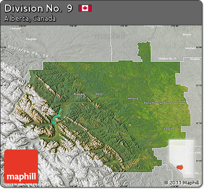 Satellite Map of Division No.  9, lighten, semi-desaturated