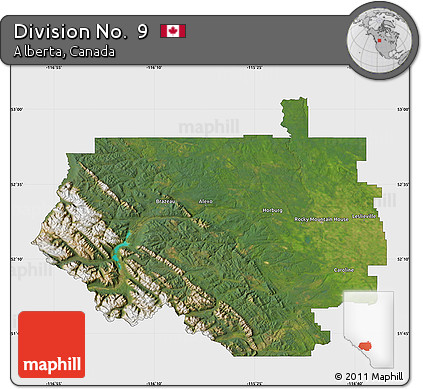 Satellite Map of Division No.  9, single color outside