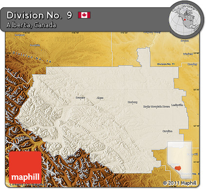 Shaded Relief Map of Division No.  9, physical outside