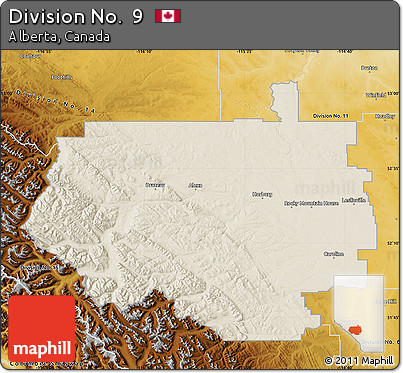 Shaded Relief Map of Division No.  9, physical outside