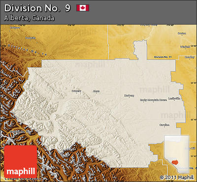 Shaded Relief Map of Division No.  9, physical outside