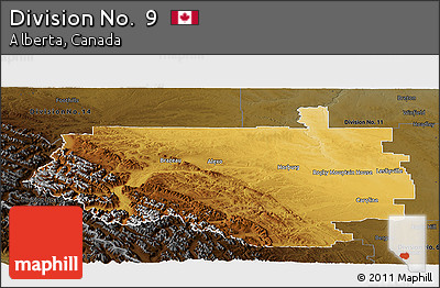 Physical Panoramic Map of Division No.  9, darken
