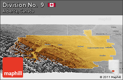 Physical Panoramic Map of Division No.  9, desaturated