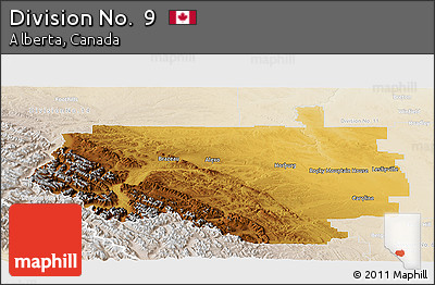 Physical Panoramic Map of Division No.  9, lighten